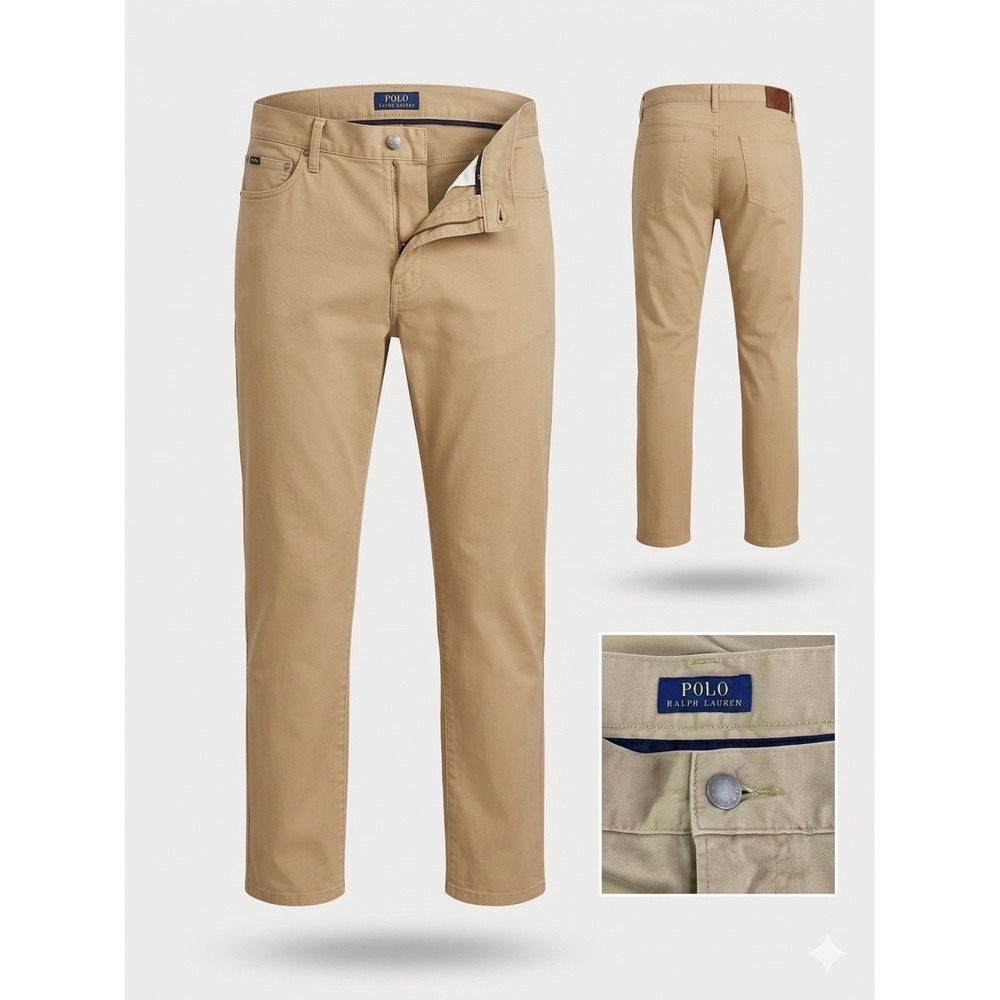Polo Ralph Lauren Khaki Chino Pants Men 36/32 Tan Straight Stretch Cotton Twill
